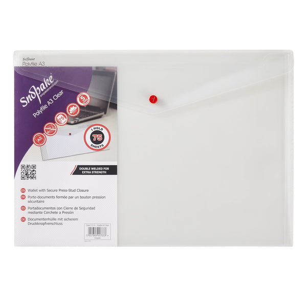 Snopake Polyfile Wallet File Polypropylene A3 Clear (Pack 5) - 11174 - GARDEN & PET SUPPLIES