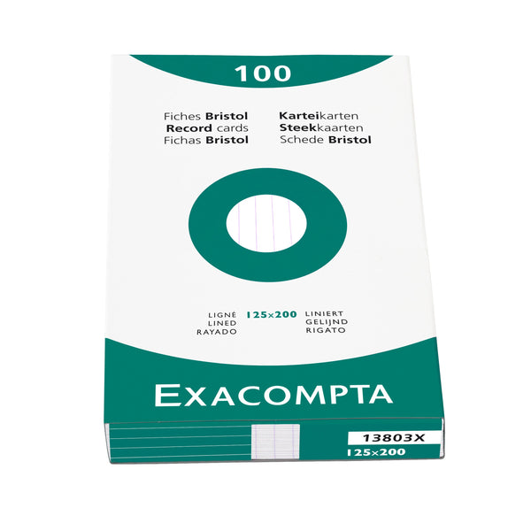 Exacompta Record Cards Ruled 200x125mm White (Pack 100) 13803X - GARDEN & PET SUPPLIES