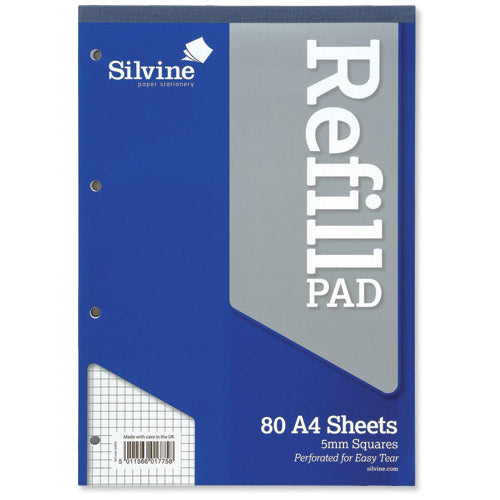 Silvine Refill Pad Headbound Perforated Punched Quadrille Squared 5mm 75gsm A4 Ref A4RPX [Pack 6] - GARDEN & PET SUPPLIES