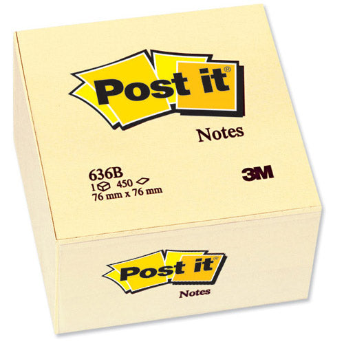 Post-it Note Cube Pad of 450 Sheets 76x76mm Yellow Ref 636-B - GARDEN & PET SUPPLIES