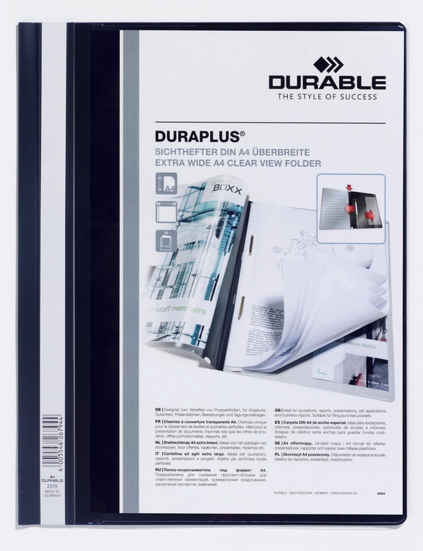 Durable Duraplus Report Folder Extra Wide A4 Black (Pack 25) 257901 - GARDEN & PET SUPPLIES