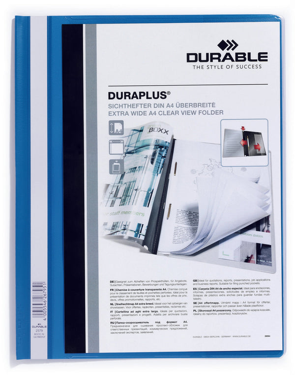 Durable Duraplus Report Folder Extra Wide A4 Blue (Pack 25) - 257906 - GARDEN & PET SUPPLIES