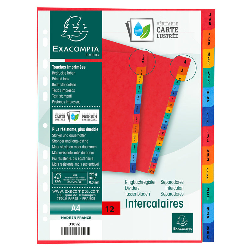 Exacompta Index Jan-Dec A4 225gsm Pressboard Assorted Colours - 3109Z - GARDEN & PET SUPPLIES