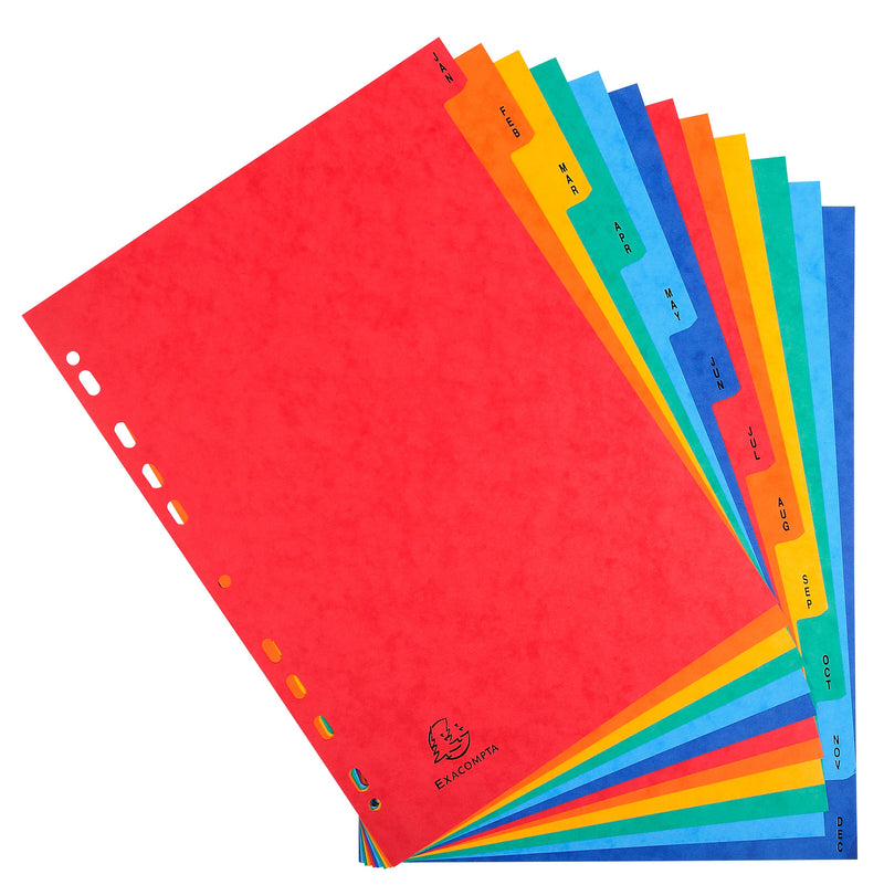 Exacompta Index Jan-Dec A4 225gsm Pressboard Assorted Colours - 3109Z - GARDEN & PET SUPPLIES