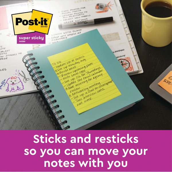 Post-It Super Sticky (101 x 101mm) Extra Large Lined Post-it Notes Canary Yellow (6 x 90 Sheets) - GARDEN & PET SUPPLIES