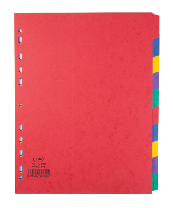 Elba Coloured Pressboard Dividers A4+ Euro Punched 10 Part 400007516 - GARDEN & PET SUPPLIES