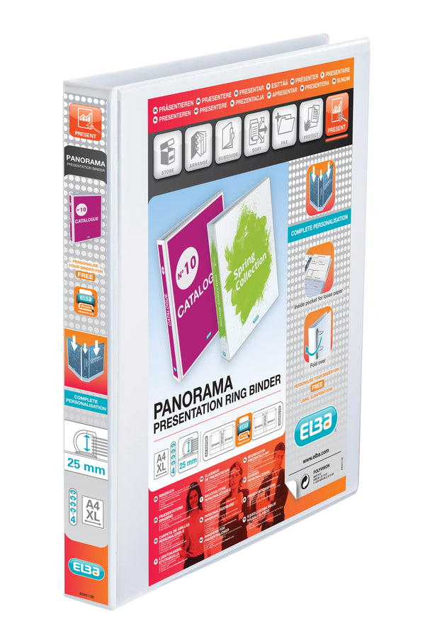 Elba Panorama Presentation Ring Binder Polypropylene 4 D-Ring A4+ 25mm Rings White (Pack 6) - 400008416 - GARDEN & PET SUPPLIES