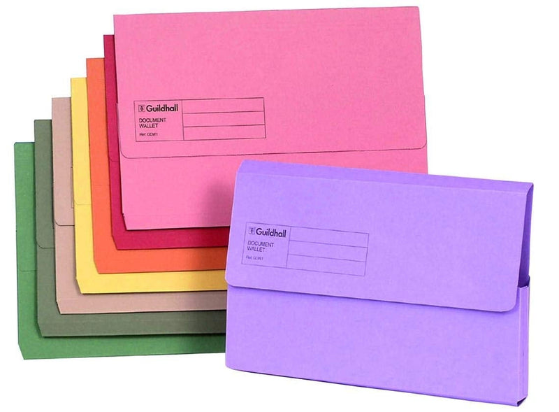 Guildhall Manilla 285gsm Foolscap Document Wallet Assorted Colours (Pack 50) - GARDEN & PET SUPPLIES