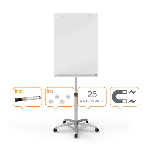 Nobo Glass Mobile Flipchart Easel Magnetic 700x1000mm Silver 1903949 - GARDEN & PET SUPPLIES