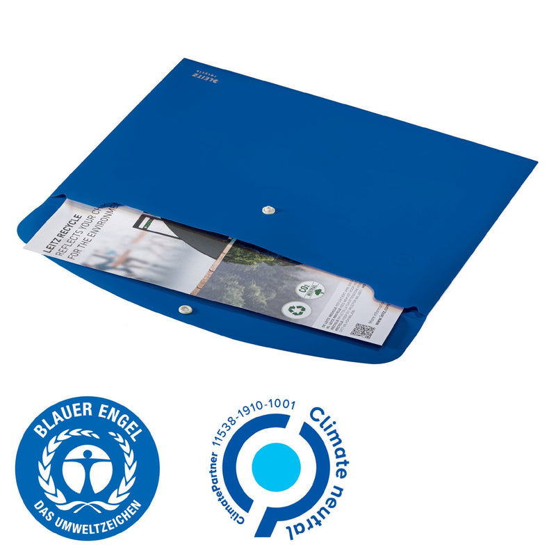 Leitz Recycle Polypropylene Document Wallet With Push Button Closure Blue 46780035 - GARDEN & PET SUPPLIES