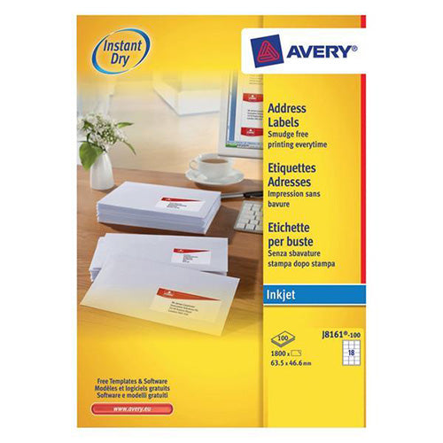 Avery Inkj Label 63.5x46.6mm 18 Per Sheet Wht (Pack of 1800) J8161-100 - GARDEN & PET SUPPLIES