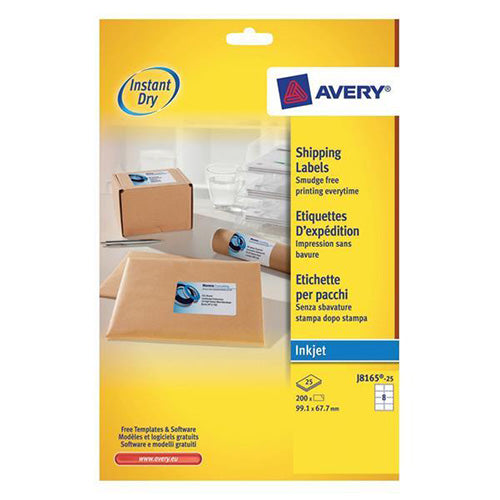 Avery Quick DRY Addressing Labels Inkjet 8 per Sheet 99.1x67.7mm White Ref J8165-25 [200 Labels] - GARDEN & PET SUPPLIES