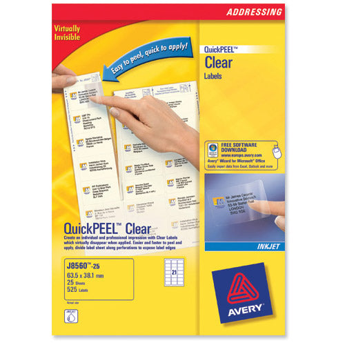 Avery Mini Labels Inkjet 65 per Sheet 38.1x21.2mm Clear Ref J8551-25 [1625 Labels] - GARDEN & PET SUPPLIES