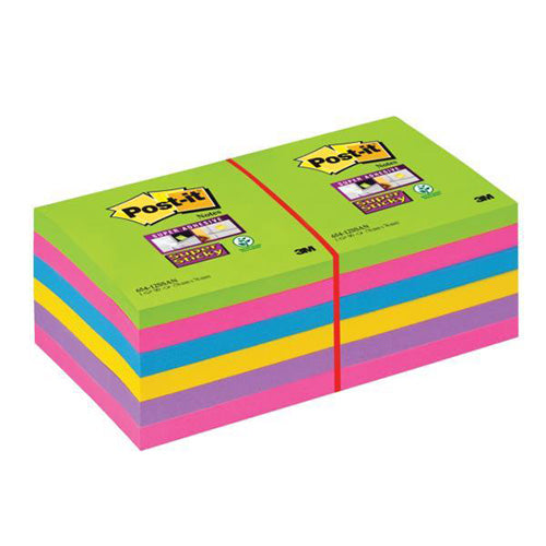 Post-it Super Sticky Notes 76x76mm 90 Sheets Assorted (Pack of 12) 654-12SSUC - GARDEN & PET SUPPLIES