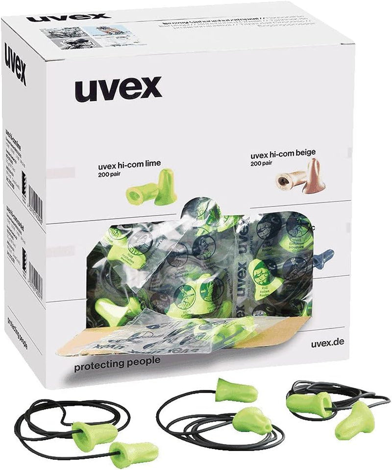 Uvex Hi-Com Corded Ear Plugs Green  Pack 100's