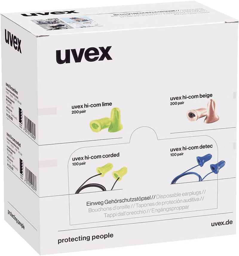 Uvex Hi-Com Corded Ear Plugs Green  Pack 100's