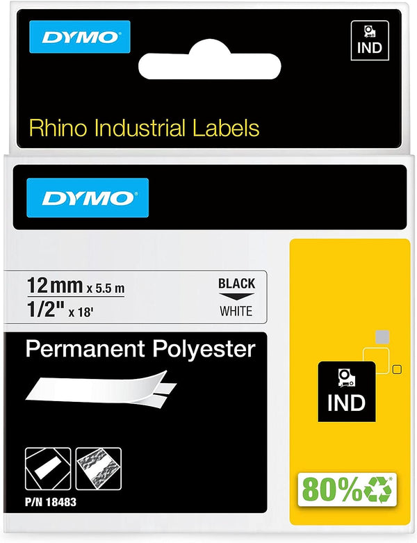 Dymo 18483 Rhino Polyester Tape 12mm x 5.5m White S0718210