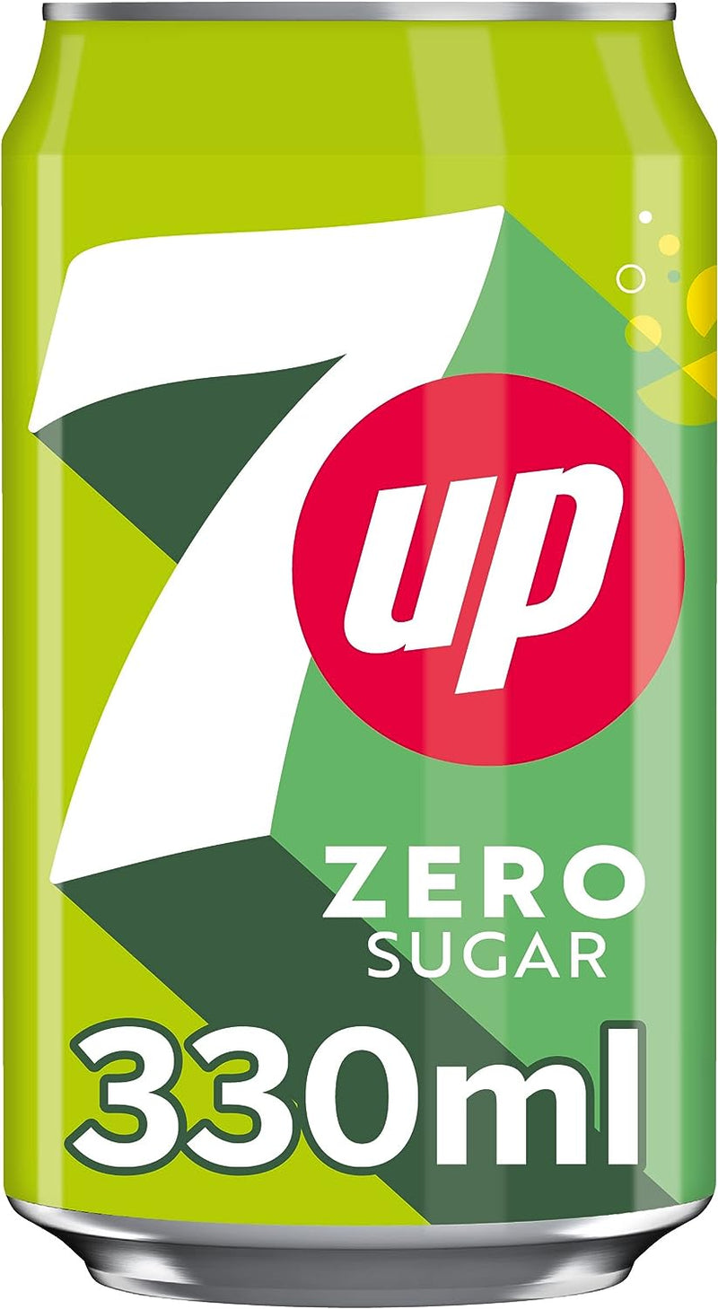 7 Up Zero Lemon and Lime Carbonated Canned Soft Drink 330ml (Pack of 24)