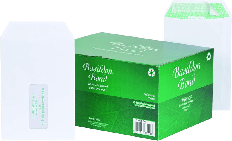 Basildon Bond C5 White Windowed Peel & Seal Envelopes 500's