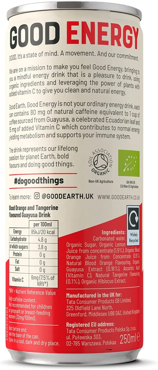 Good Earth Tea Co. Orange and Tangerine Good Energy Drink, 12 Cans of 250 ml Orange & Tangerine - GARDEN & PET SUPPLIES