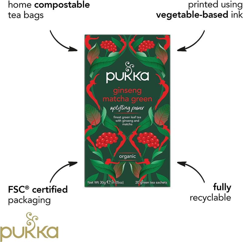 Pukka Tea Ginseng Matcha Green Individually Wrapped Enveloped Tea 20's