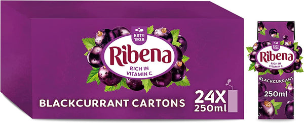 Ribena Blackcurrant Juice Kid Party Vitamin C Flavour Fruit Carton Pack 24x250ml - GARDEN & PET SUPPLIES