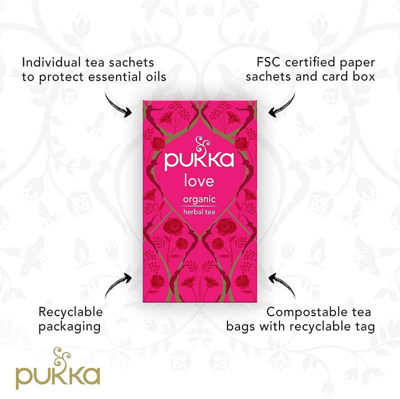 Pukka Tea Organic Love Envelopes 20's , Chamomile Rose & Lavender.