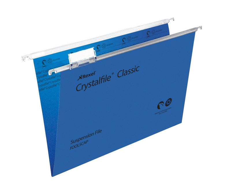 Rexel Crystalfile Classic Foolscap Suspension File Manilla 15mm V Base Blue (Pack 50) 78143 - GARDEN & PET SUPPLIES