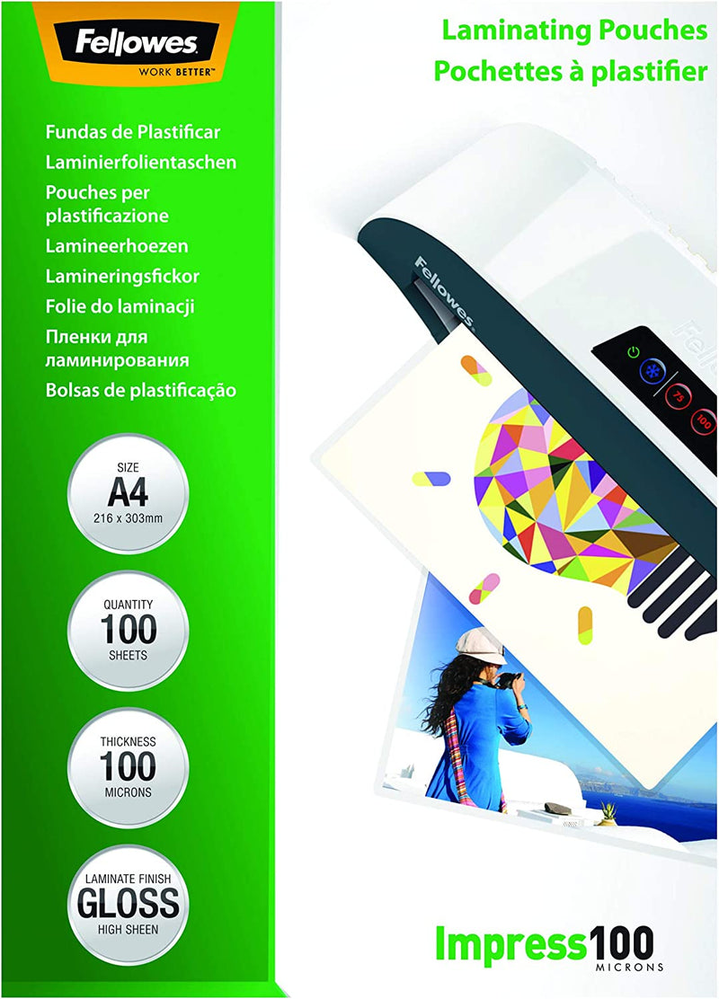 Fellowes A4 Glossy Laminating Pouch 100 Micron (Pack of 100) 5351111 - GARDEN & PET SUPPLIES