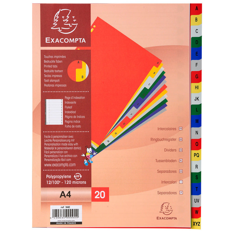 Exacompta Index A-Z A4 120 Micron Polypropylene Bright Assorted Colours - 94E - GARDEN & PET SUPPLIES