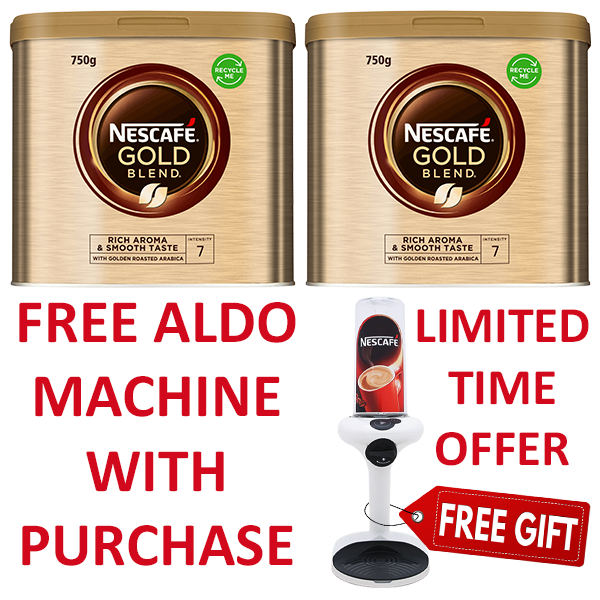 Nescafe Gold Blend Freeze Dried Instant Coffee 2 x 750g & FREE Aldo Powder Dispenser Machine - GARDEN & PET SUPPLIES