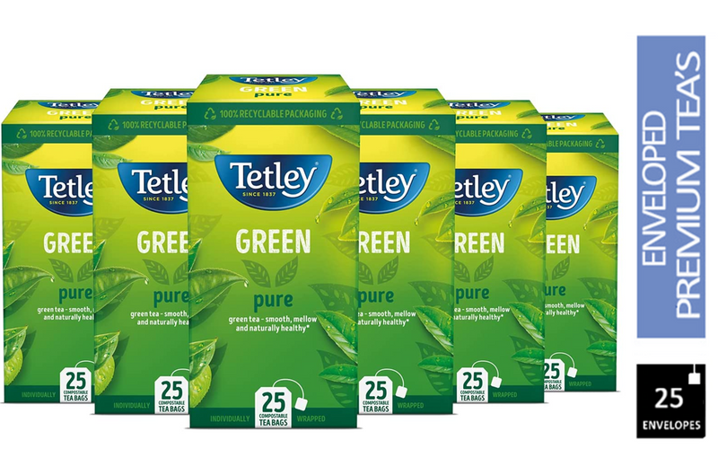 Tetley Pure Green Individually Wrapped Tea Bags  25's - GARDEN & PET SUPPLIES