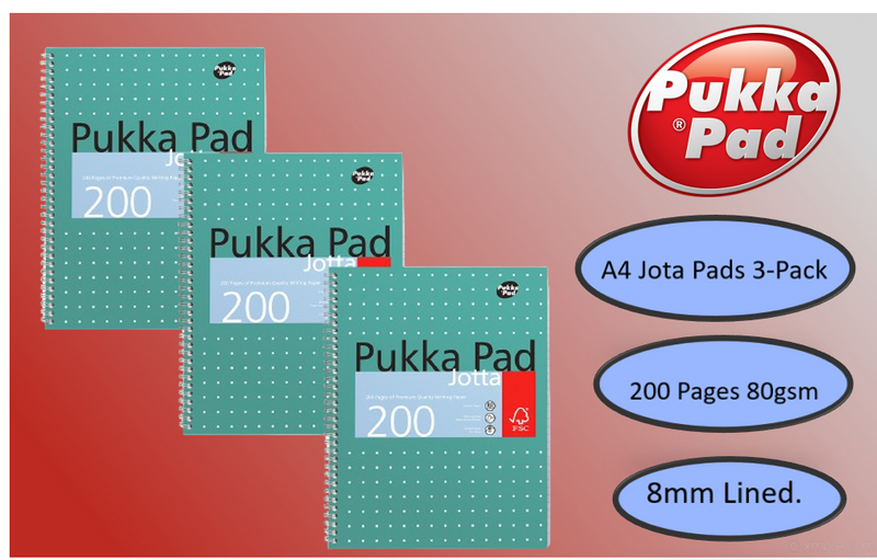 Pukka Pad Ruled Wirebound Metallic Jotta Notebook 200 Pages A4 (Pack of 3) JM018