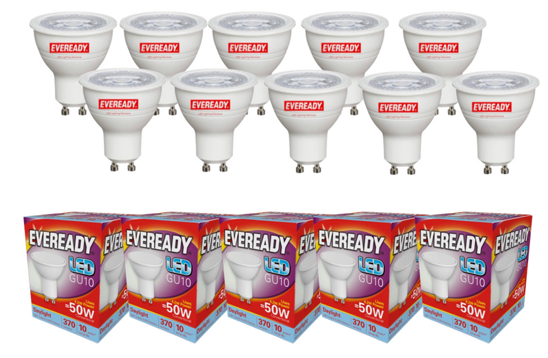 Eveready 4.7w GU10 6500k LED Bulb - Daylight 10,000 Hour Bulbs.