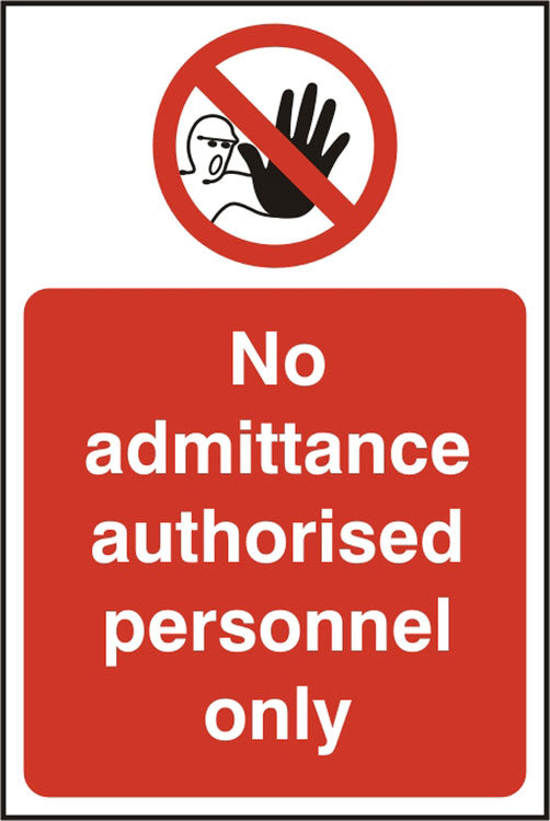 Authorised Personnel Rigid Pvc Sign White/Red 200X300mm Box 5's