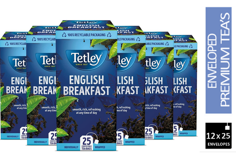 Tetley English Breakfast Individually Wrapped Envelopes 25's - GARDEN & PET SUPPLIES