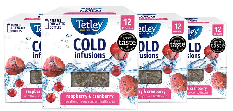 Tetley Cold Infusions Raspberry & Cranberry 4 x 12's {48 Bags} - GARDEN & PET SUPPLIES