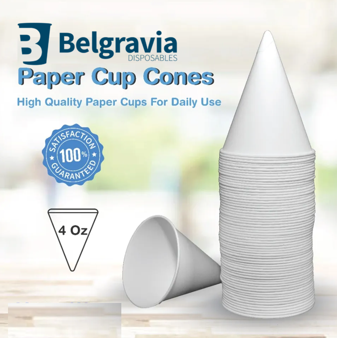 Belgravia Branded 4oz Water Drinking Cone Cup White ACPACC04