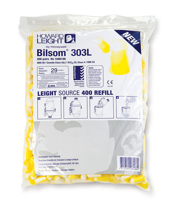 Bilsom 303L Single-Use Foam Earplugs Refill Pack, SNR 33, 200 Pairs