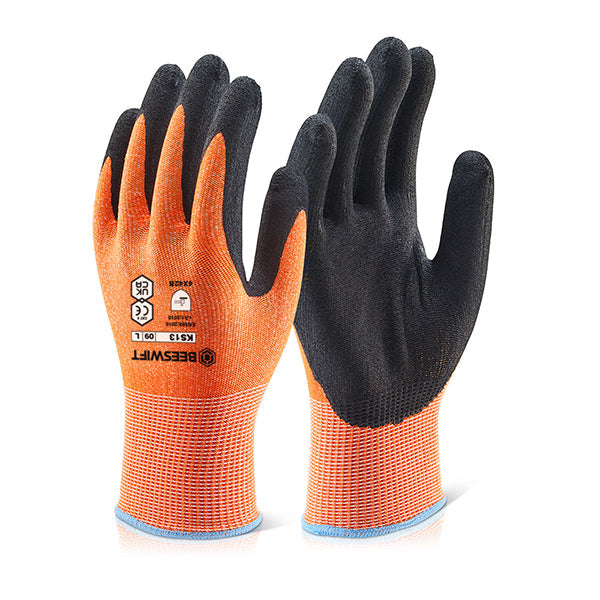 Beeswift Kutstop Micro Foam Nitrile Amber Cut Level 3 Gloves  - {ALL COLOURS / SIZES}