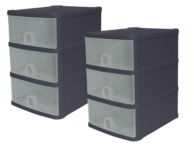 Fixtures 3 Drawer Organiser Unit in Black, Stackable.