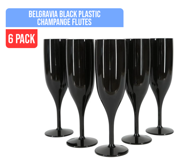 Belgravia Black Plastic Champagne Flutes Pack 6’s (3320) - GARDEN & PET SUPPLIES