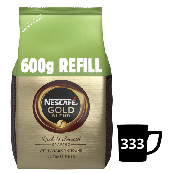 Nescafe Gold Blend 600g Eco Refill for 750g or 1kg Tins (Makes approx 333 cups)