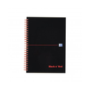 Black n Red A5 Wirebound Hard Cover Notebook Recycled Ruled 140 Pages Black/Red (Pack 5)