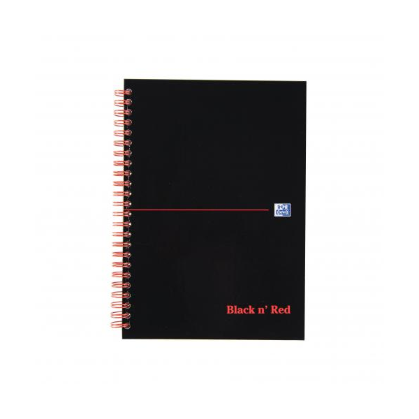 Black n Red A5 Wirebound Hard Cover Notebook Recycled Ruled 140 Pages Black/Red (Pack 5)