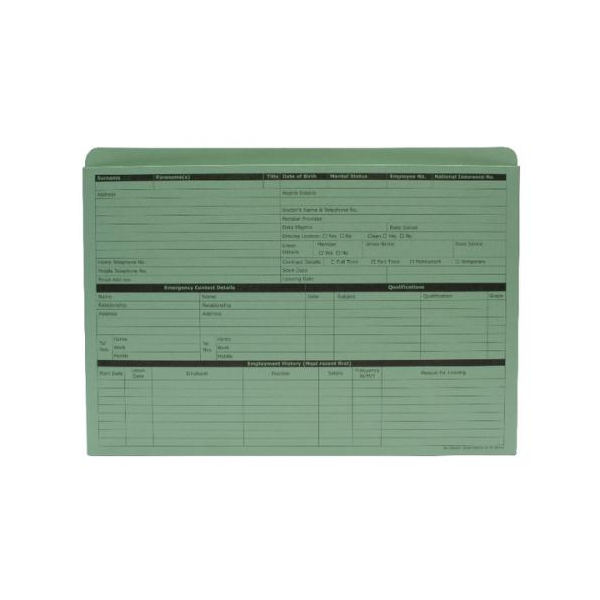 ValueX Pre-Printed Personnel Wallet Manilla 332x238mm 270gsm Green (Pack 50) PWG01