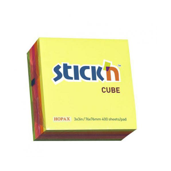 ValueX Stickn Notes Cube 76x76mm 400 Sheets Neon Colours 21012