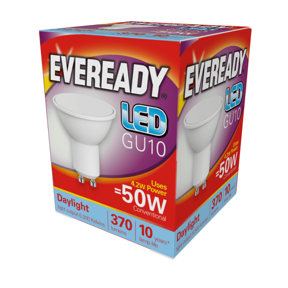 Eveready 4.7w GU10 6500k LED Bulb - Daylight 10,000 Hour Bulbs.