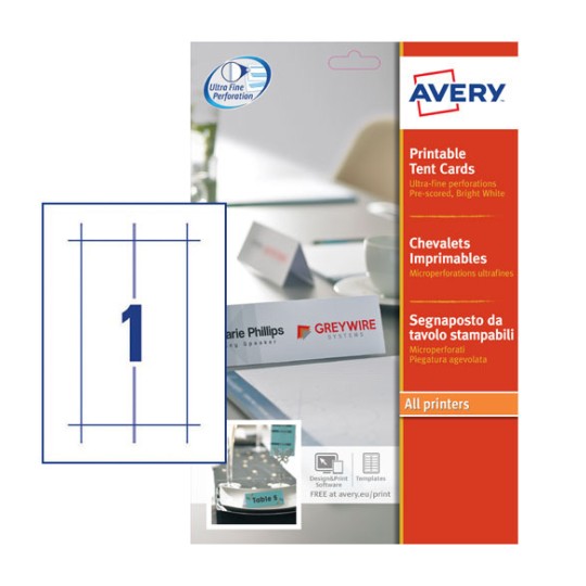 Avery (210 x 60mm) Printable Business Tent Cards 190gsm (White) Pack of 20 Cards L4796