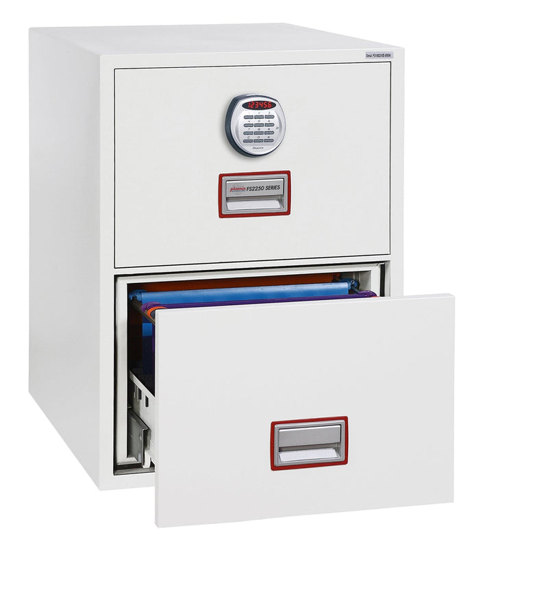 Phoenix Vertical Fire File 2 Drawer Filing Cabinet Elecronic Lock White FS2252E - GARDEN & PET SUPPLIES